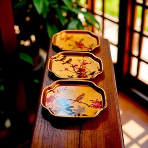 Vintage ENGLISH Metal Asian Inspired Tray/Platter/ Serving Dish Set of 3
